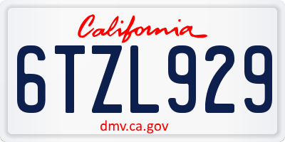 CA license plate 6TZL929