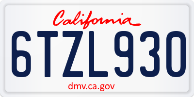 CA license plate 6TZL930
