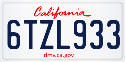 CA license plate 6TZL933