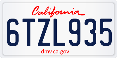 CA license plate 6TZL935