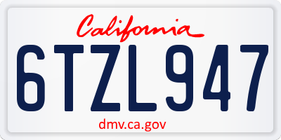 CA license plate 6TZL947