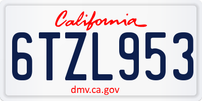 CA license plate 6TZL953