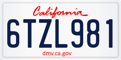 CA license plate 6TZL981