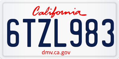 CA license plate 6TZL983