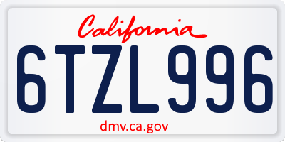 CA license plate 6TZL996