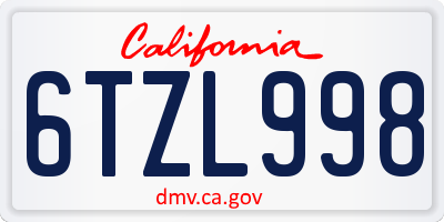 CA license plate 6TZL998