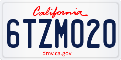 CA license plate 6TZM020