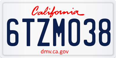 CA license plate 6TZM038