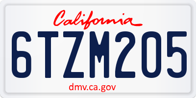 CA license plate 6TZM205