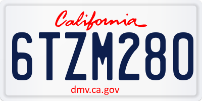 CA license plate 6TZM280