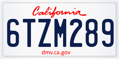 CA license plate 6TZM289