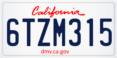 CA license plate 6TZM315
