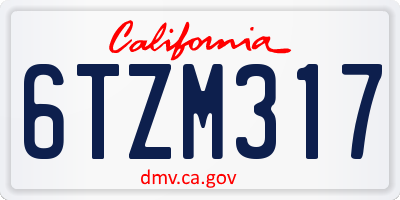 CA license plate 6TZM317