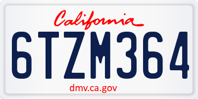 CA license plate 6TZM364