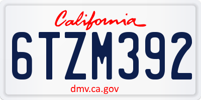 CA license plate 6TZM392