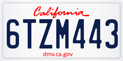 CA license plate 6TZM443