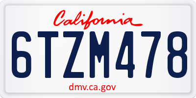 CA license plate 6TZM478