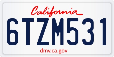 CA license plate 6TZM531