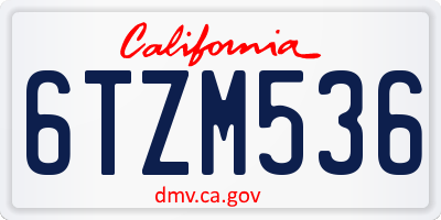CA license plate 6TZM536