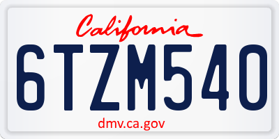 CA license plate 6TZM540