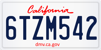 CA license plate 6TZM542