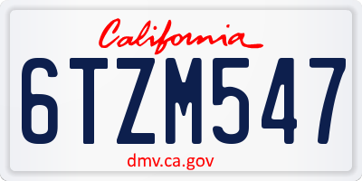 CA license plate 6TZM547