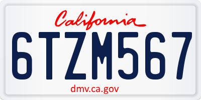 CA license plate 6TZM567