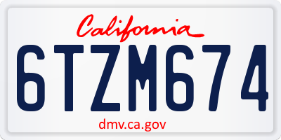CA license plate 6TZM674