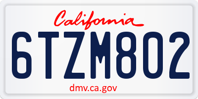 CA license plate 6TZM802