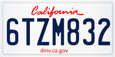 CA license plate 6TZM832