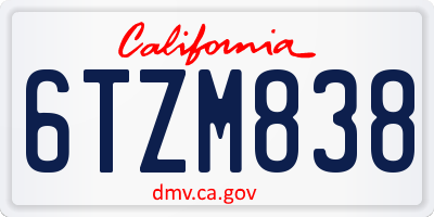 CA license plate 6TZM838