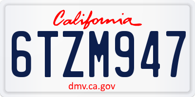 CA license plate 6TZM947