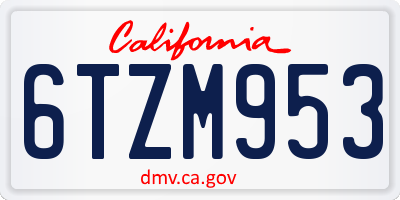 CA license plate 6TZM953