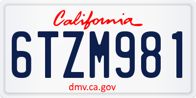 CA license plate 6TZM981