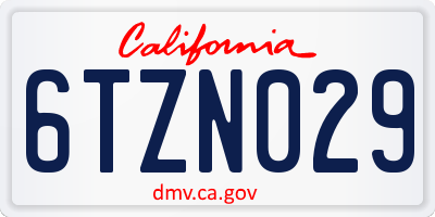 CA license plate 6TZN029