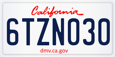 CA license plate 6TZN030