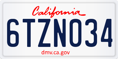 CA license plate 6TZN034