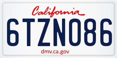 CA license plate 6TZN086