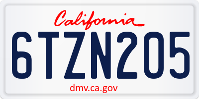 CA license plate 6TZN205