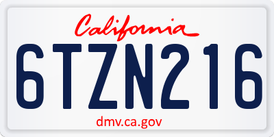 CA license plate 6TZN216