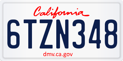 CA license plate 6TZN348