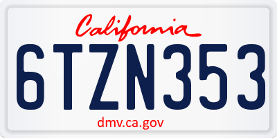 CA license plate 6TZN353