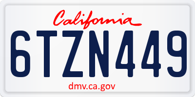 CA license plate 6TZN449