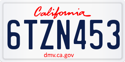 CA license plate 6TZN453