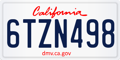 CA license plate 6TZN498