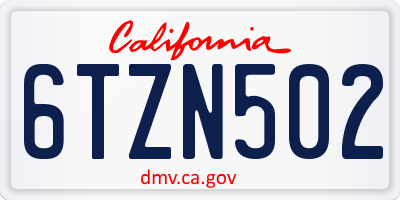 CA license plate 6TZN502