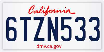CA license plate 6TZN533