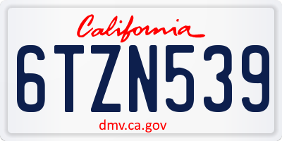CA license plate 6TZN539
