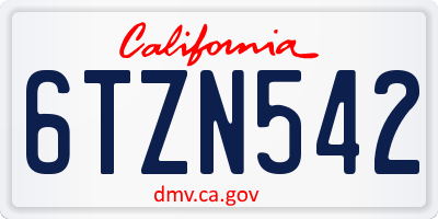CA license plate 6TZN542