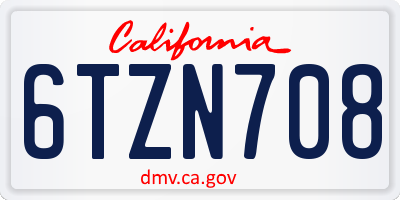 CA license plate 6TZN708